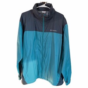 Columbia Men’s Windbreaker Jacket XL | Teal Gray Colorblock Hooded Zip Velcro